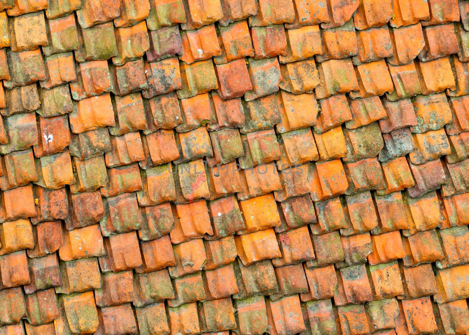 Old and weathered tile roof texture