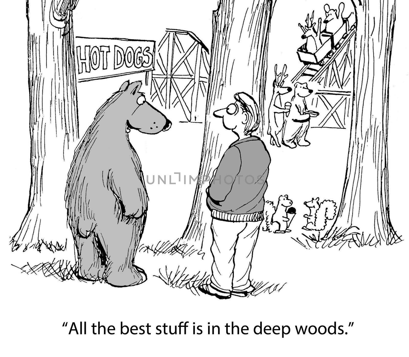 Bear tells man the cool stuff in the woods by andrewgenn