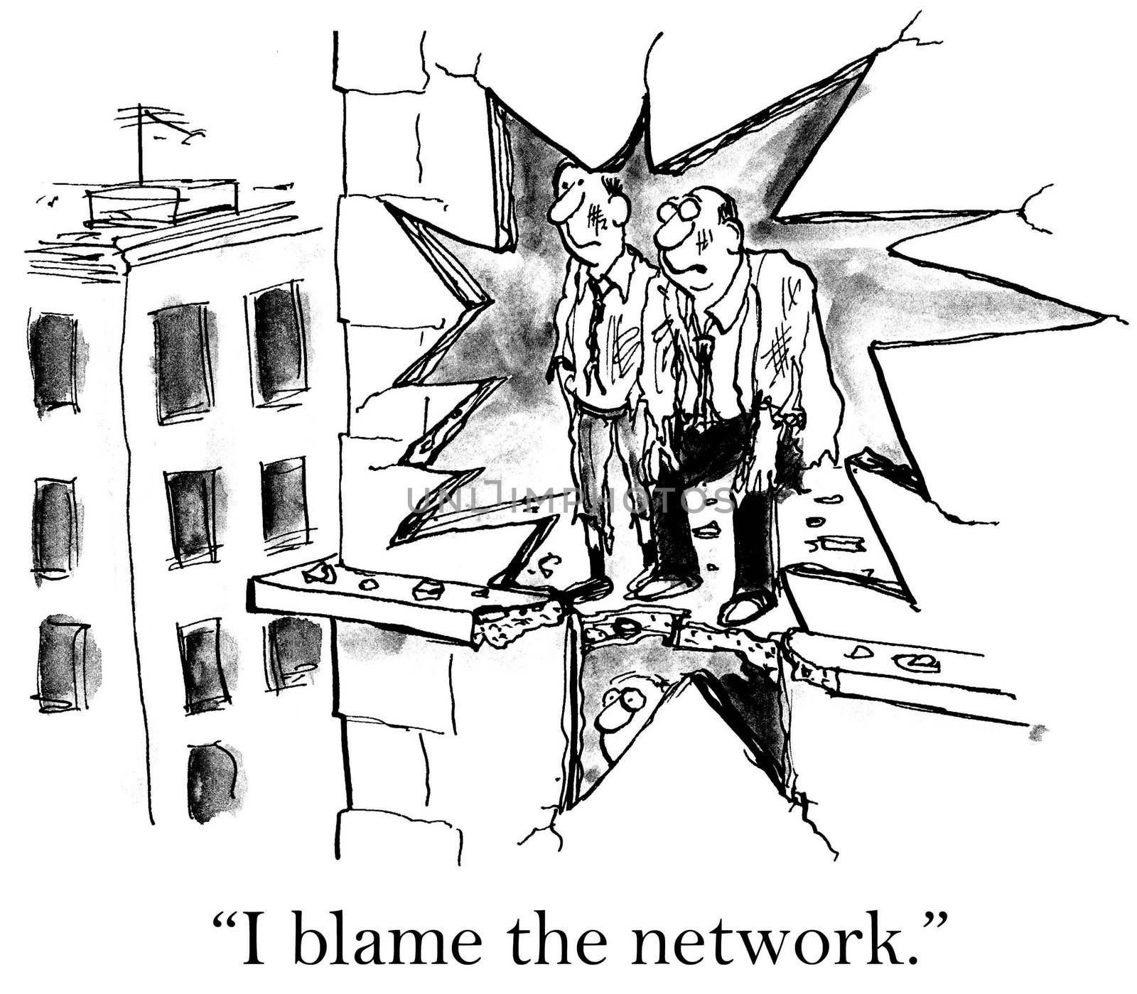 "I blame the network." two executives at exploded hole.