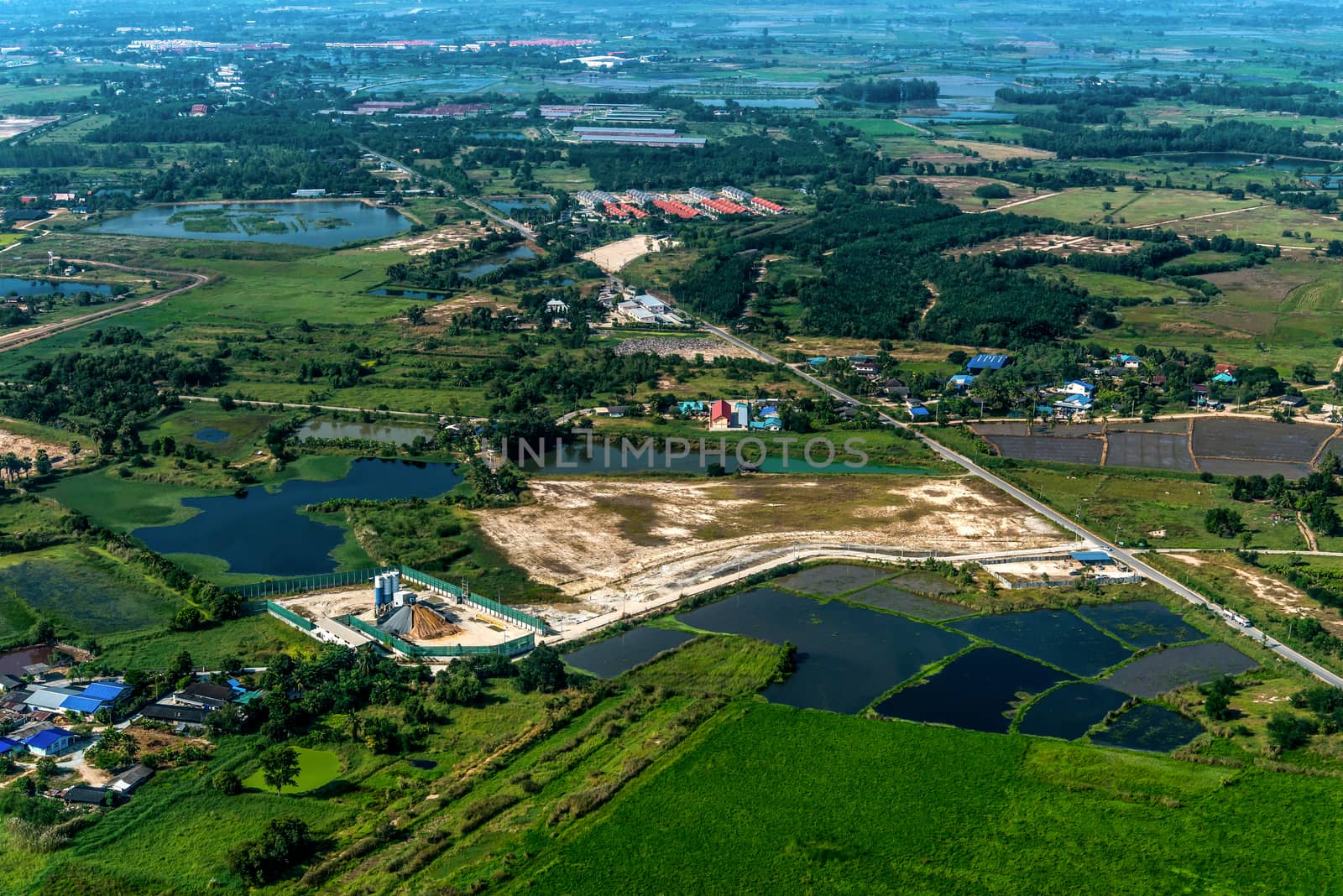 Industrial estate land development aerial view