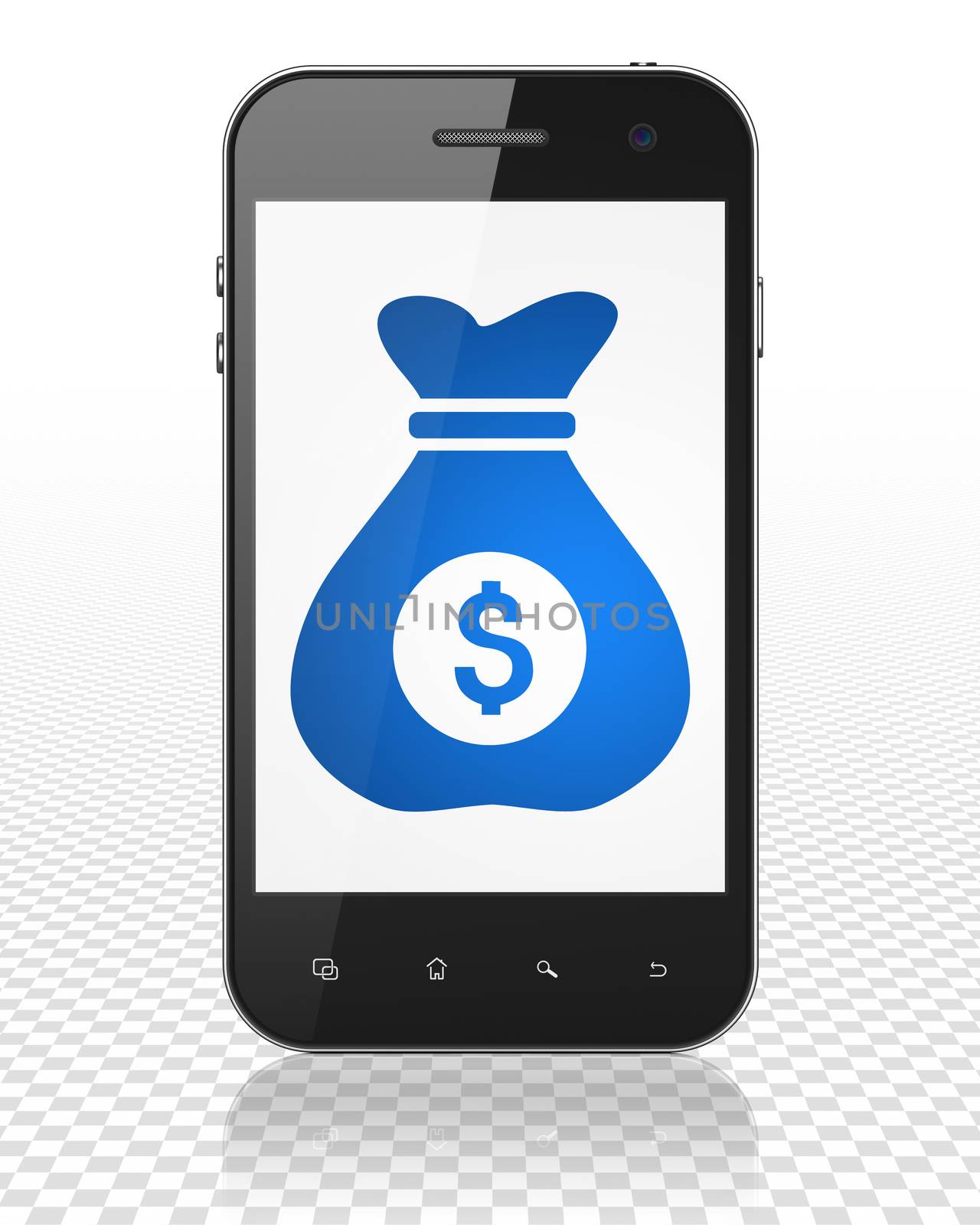 Finance concept: Smartphone with Money Bag on display by maxkabakov