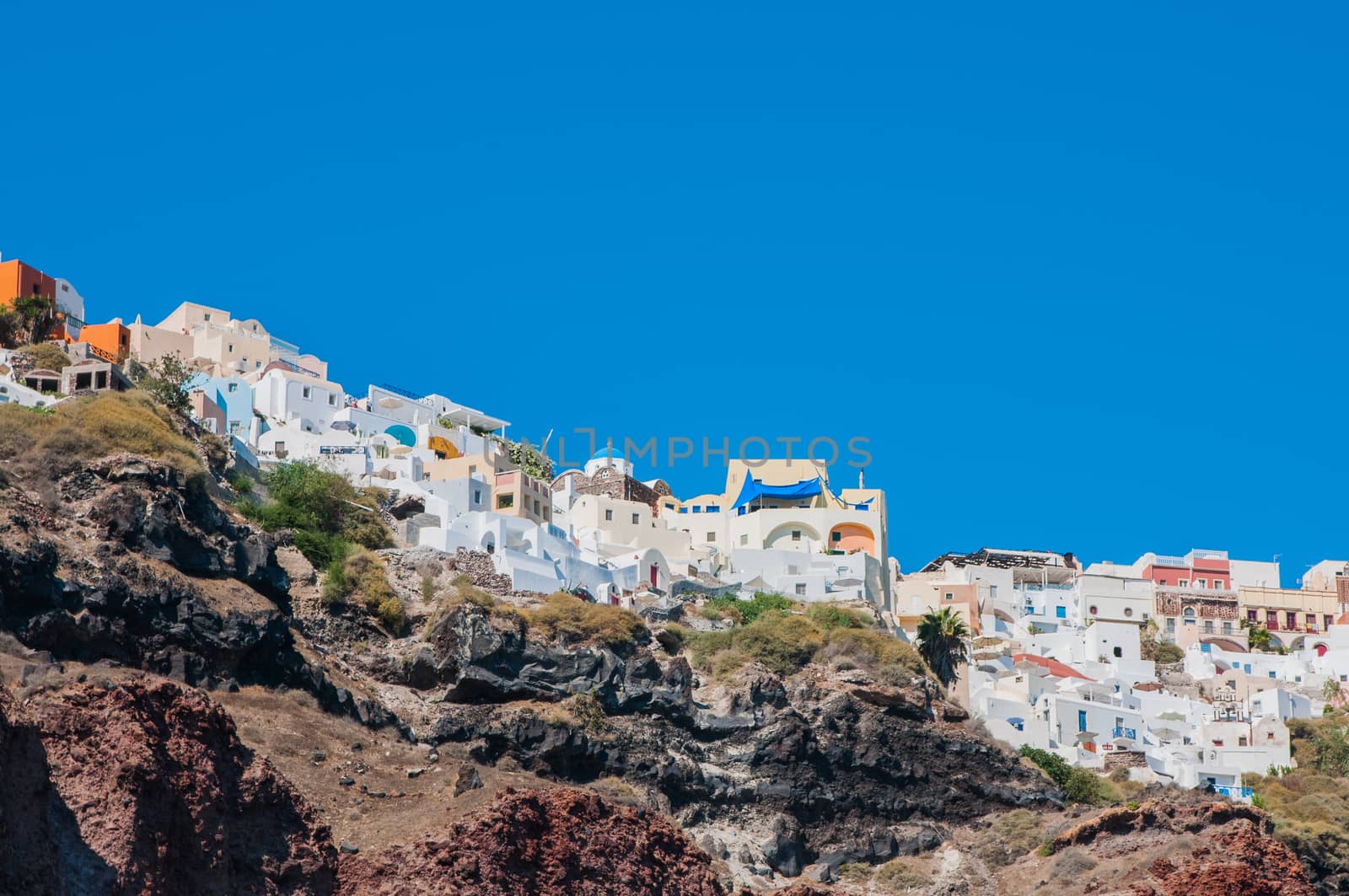 View of the Santorini village on the rock