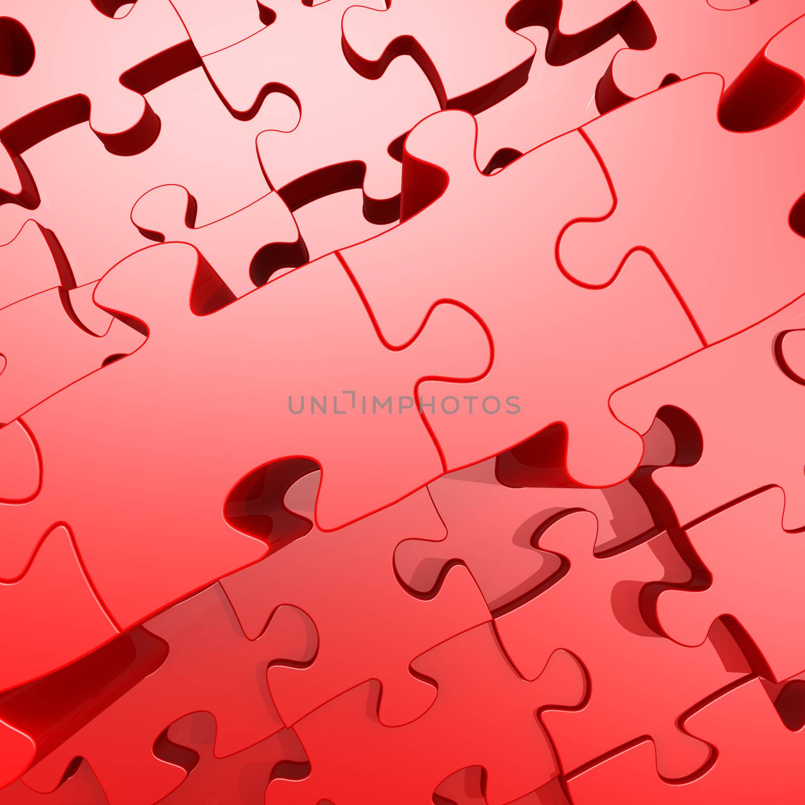 Red jigsaw puzzle with 3D effect image with hi-res rendered artwork that could be used for any graphic design.