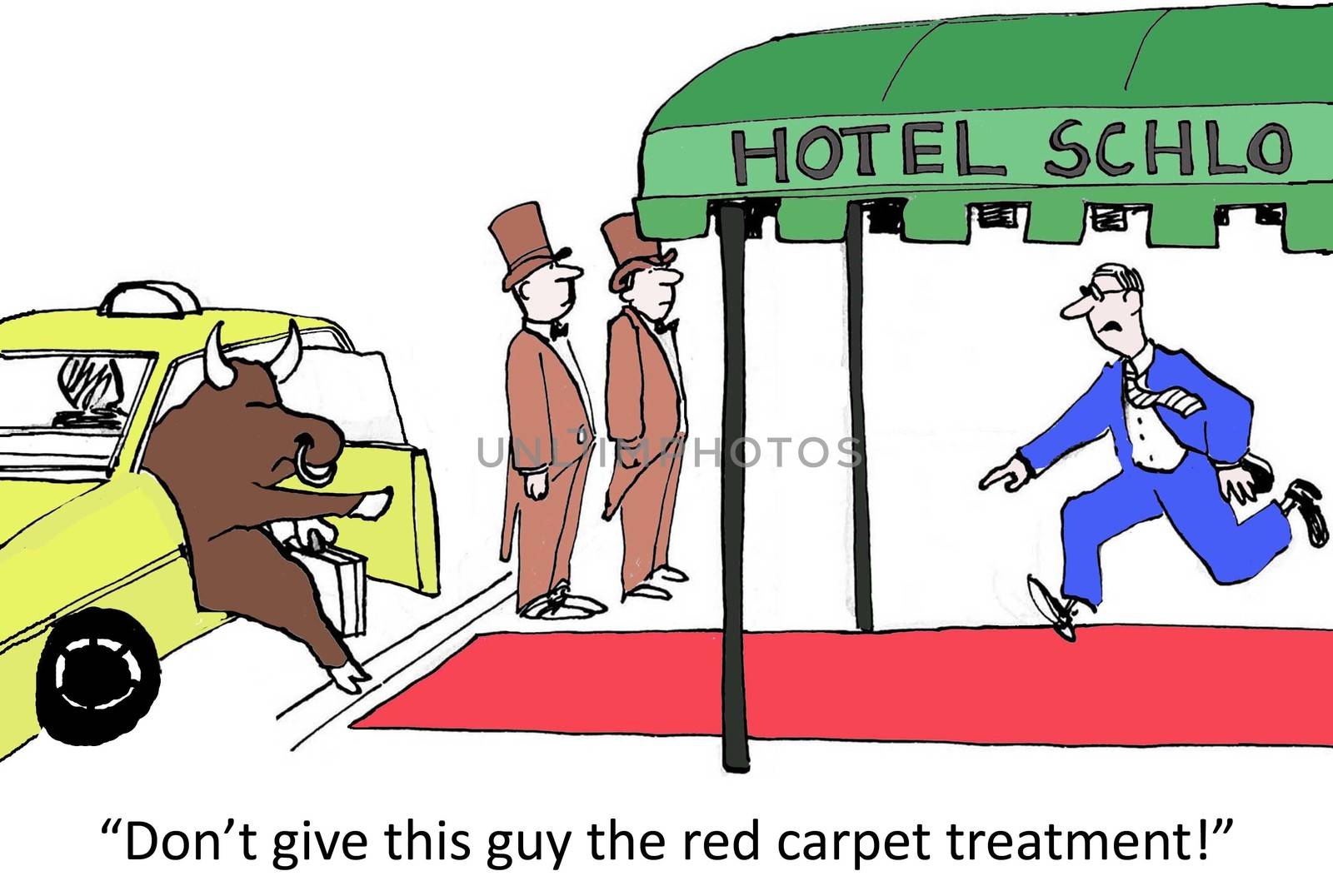 Hotel manager is worried red carpet will anger bull by andrewgenn
