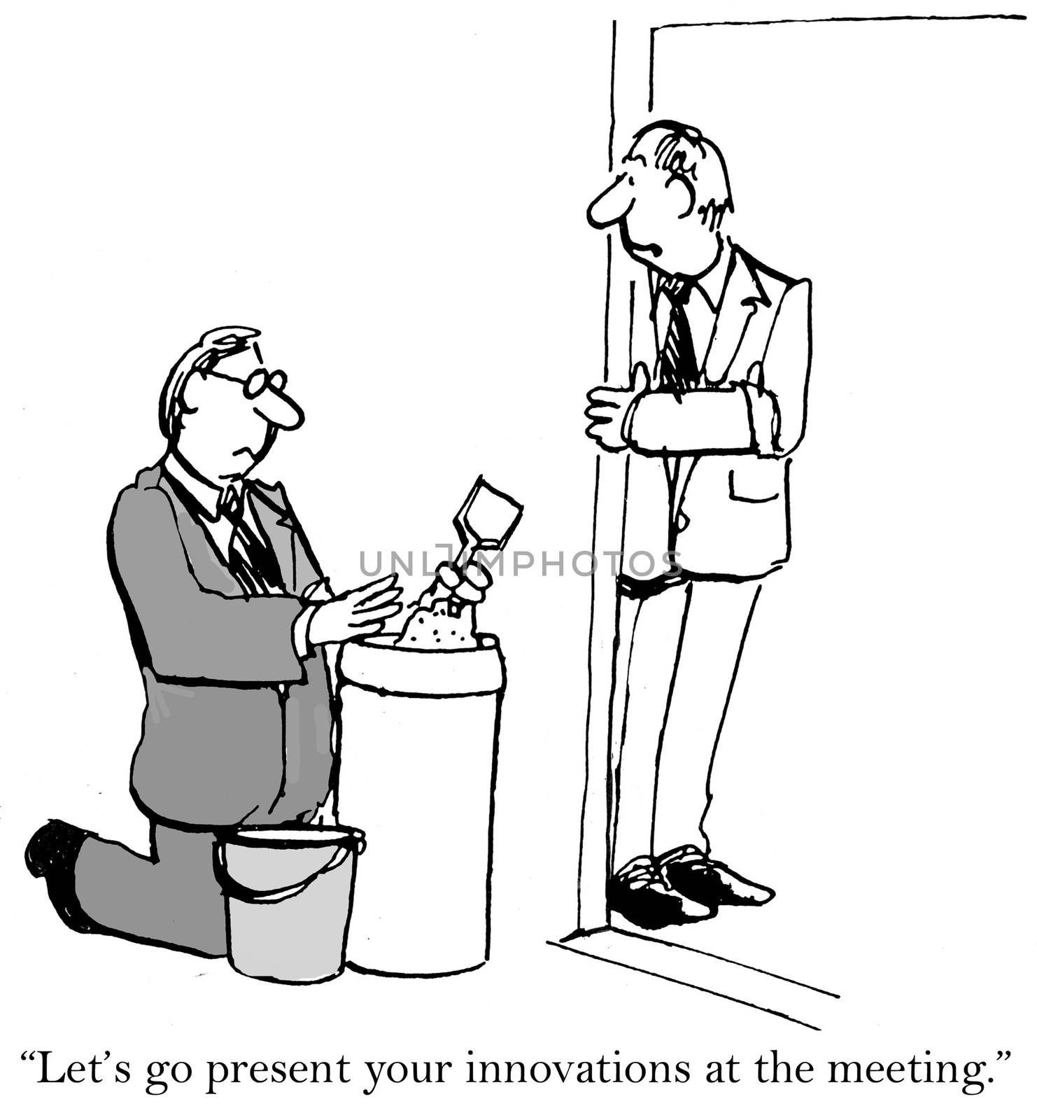 "Let's go present your innovations at the meeting."