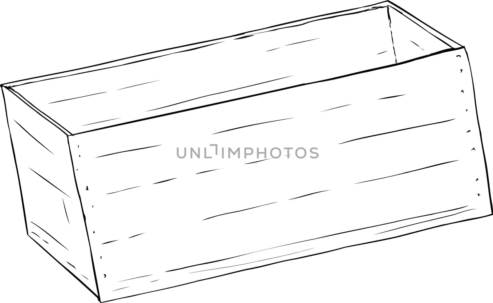 Hand drawn illustration outline of single wooden empty crate