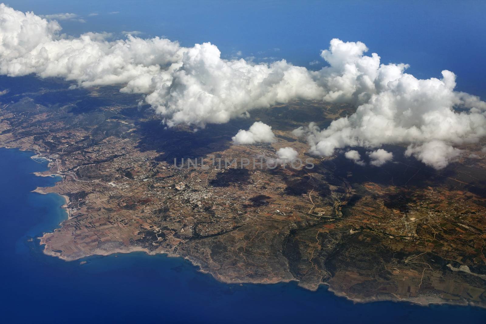 Aerial view of mountains,sea and cloud. Cyprus