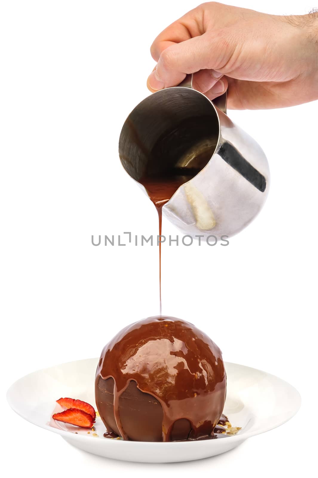 Chocolate dessert sphere with icecream and caramel by starush