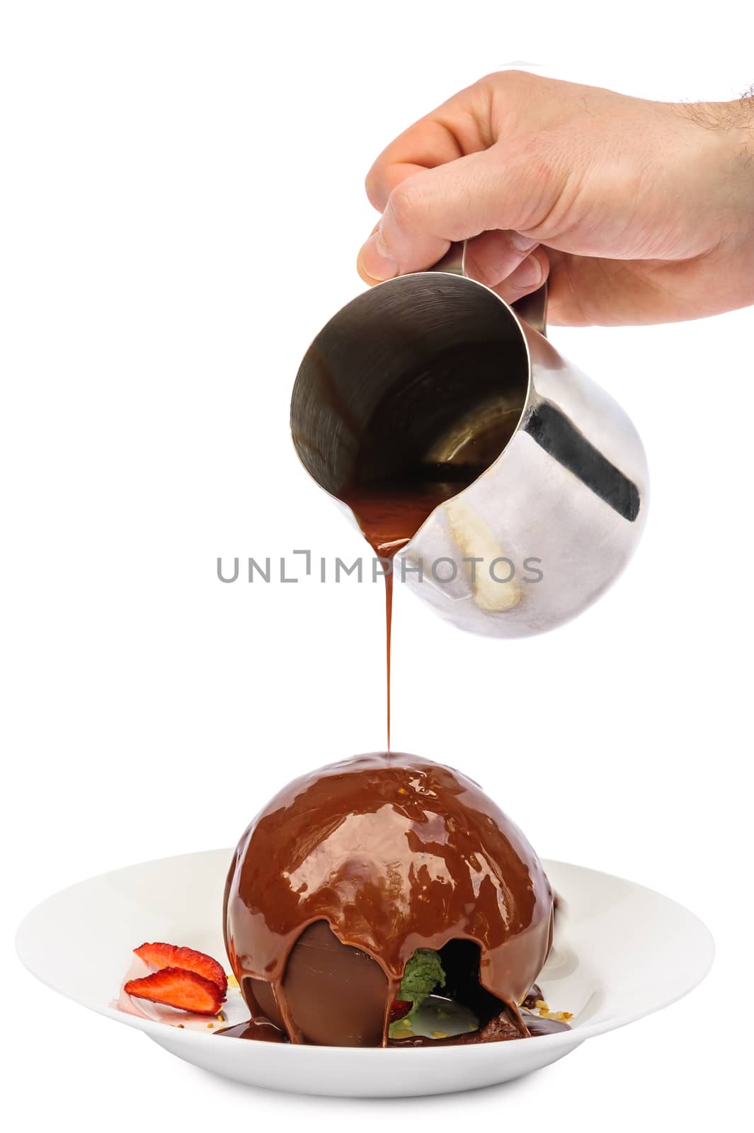 Chocolate dessert sphere with icecream and caramel by starush