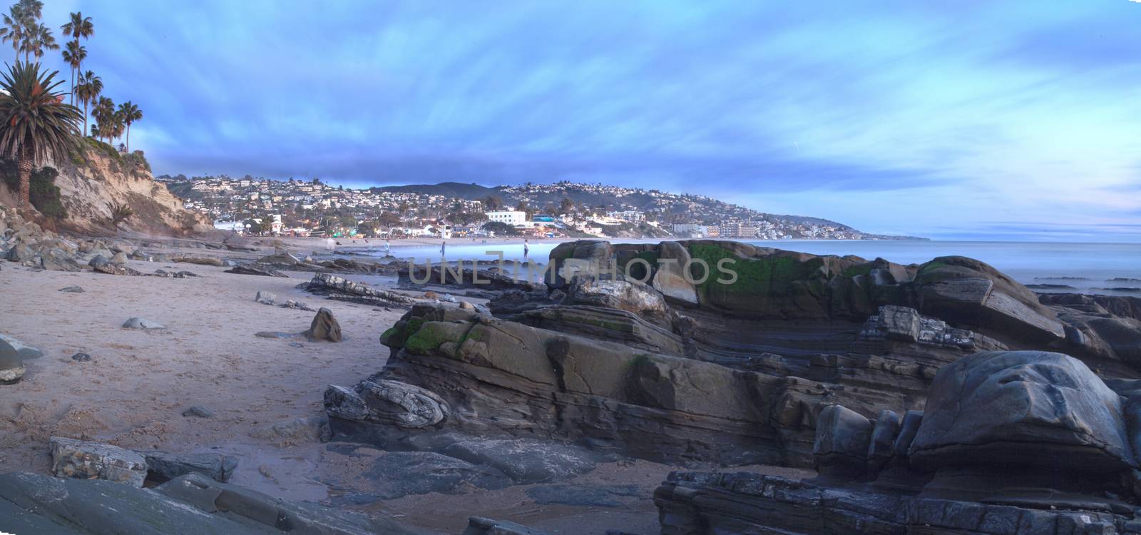 sunset view of Main beach in Laguna Beach, Southern California, United States