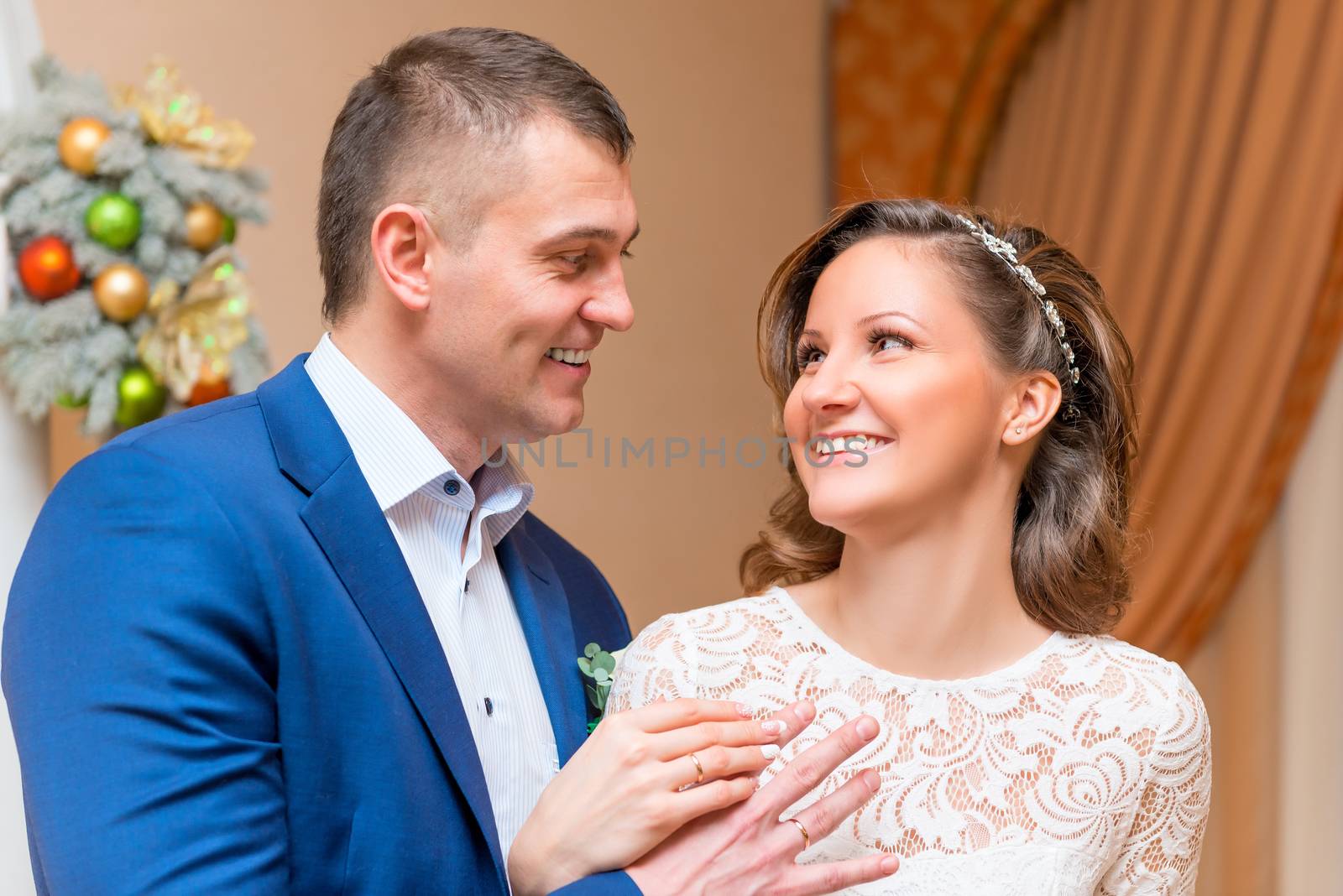 Portrait of happy couple on their wedding day by kosmsos111