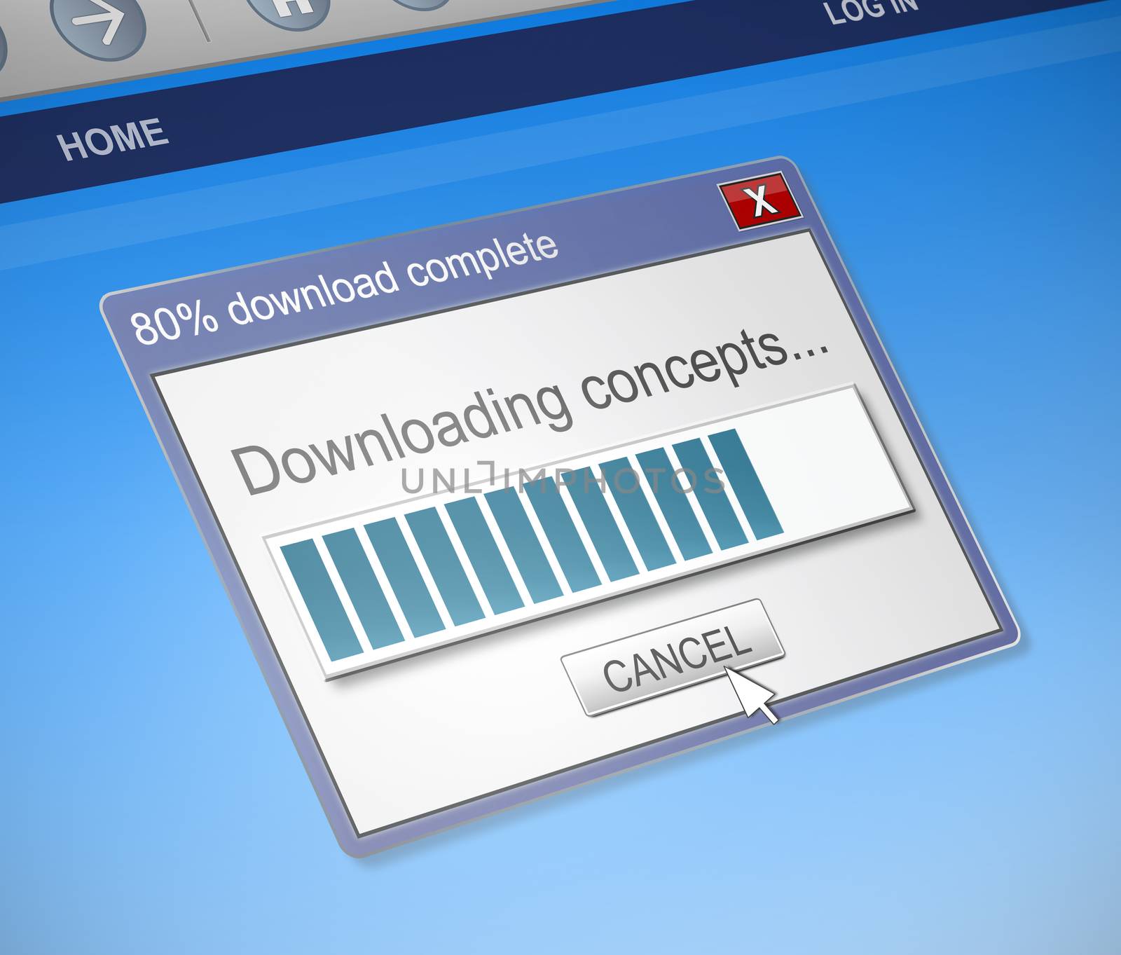 Illustration depicting a computer downloading concepts.