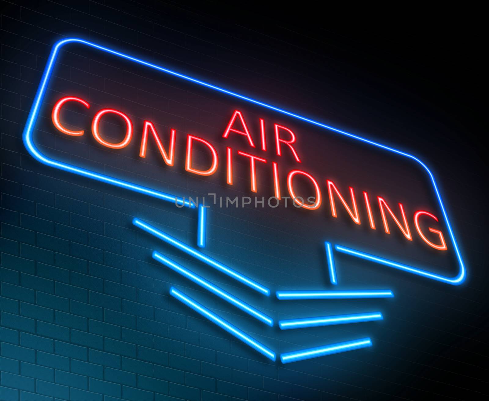 Illustration depicting an illuminated neon sign with an air conditioning concept.
