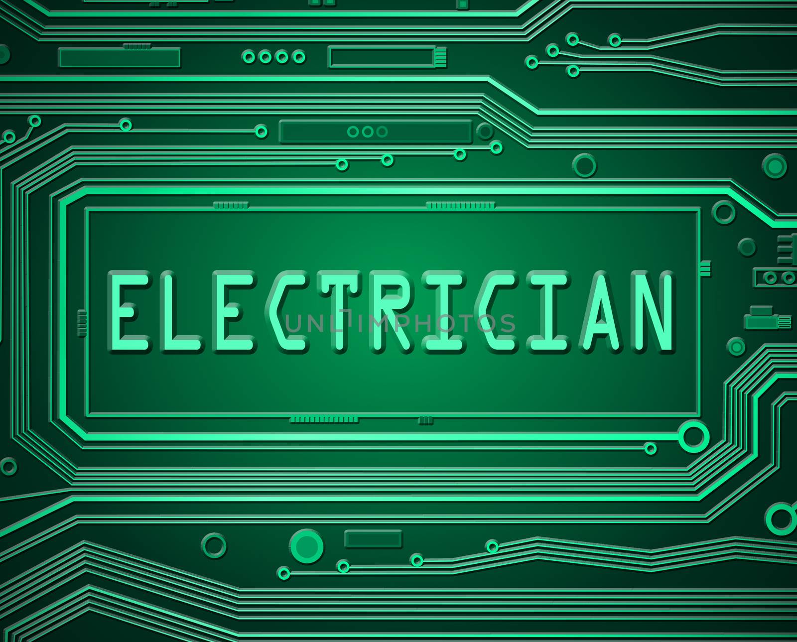 Abstract style illustration depicting printed circuit board components with an electrician concept.