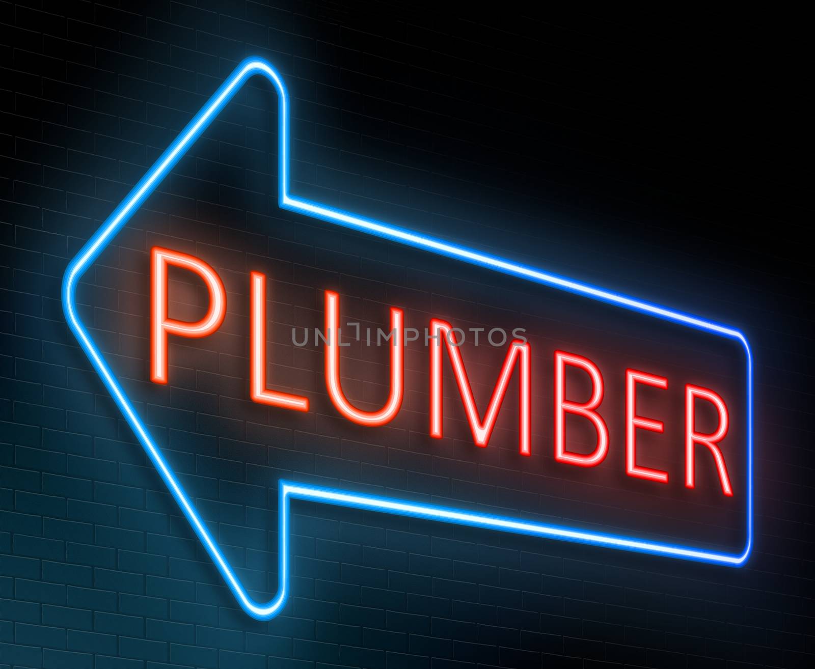 Illustration depicting an illuminated neon sign with a plumber concept.