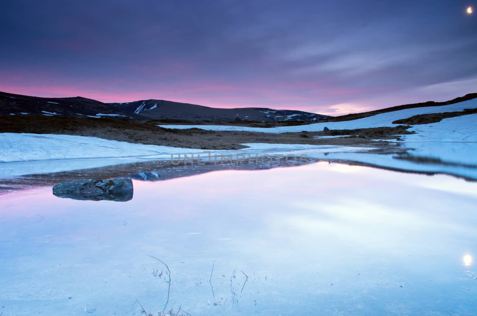 Beauty of Northern nature. Mountain river in spring landscape