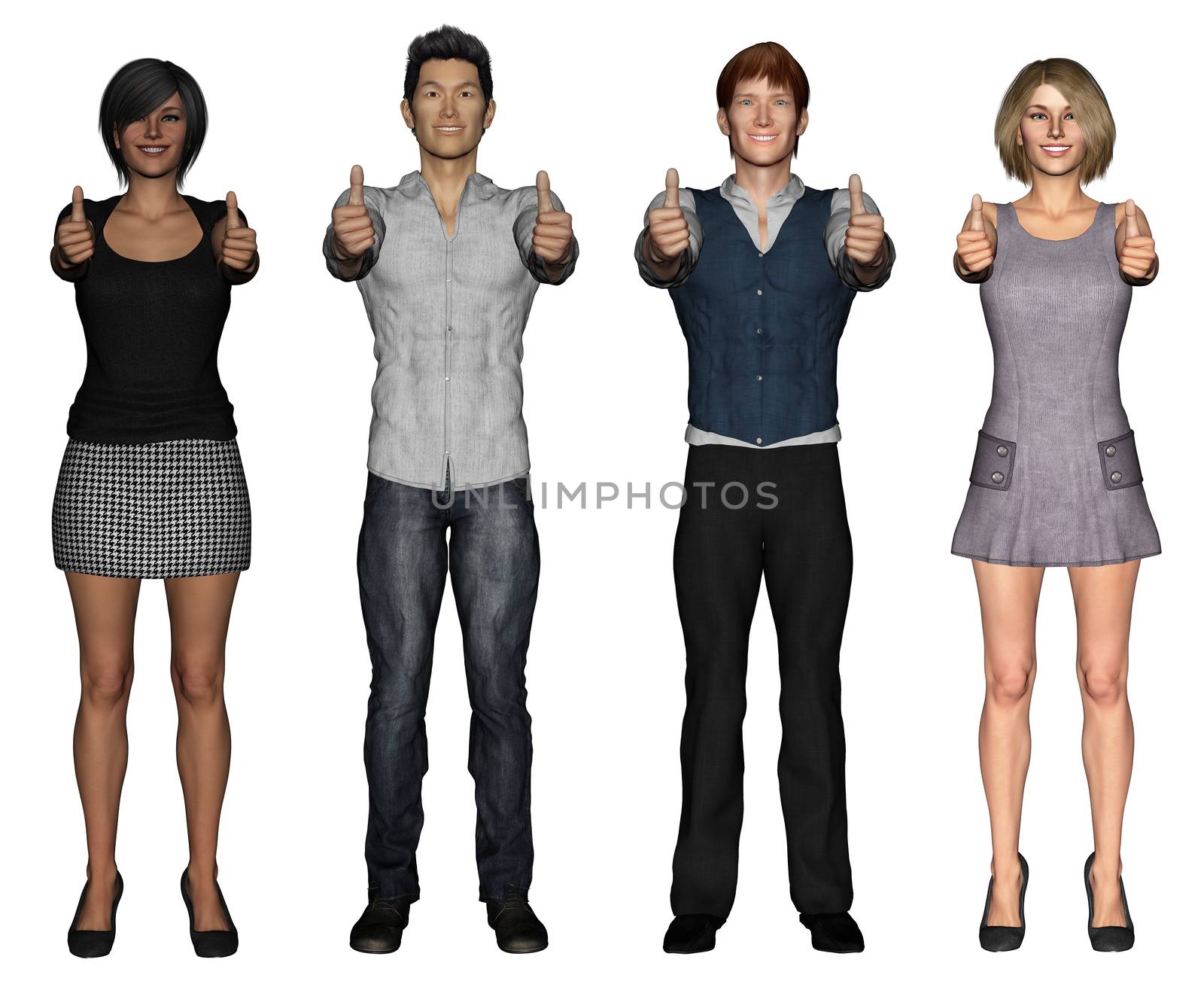 Happy Business Team with Thumbs Up in the Office on White