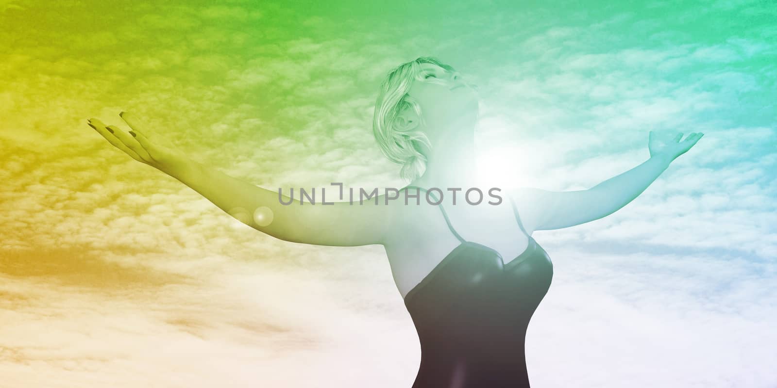 Woman Stretching Out Arms Smiling and Being Happy