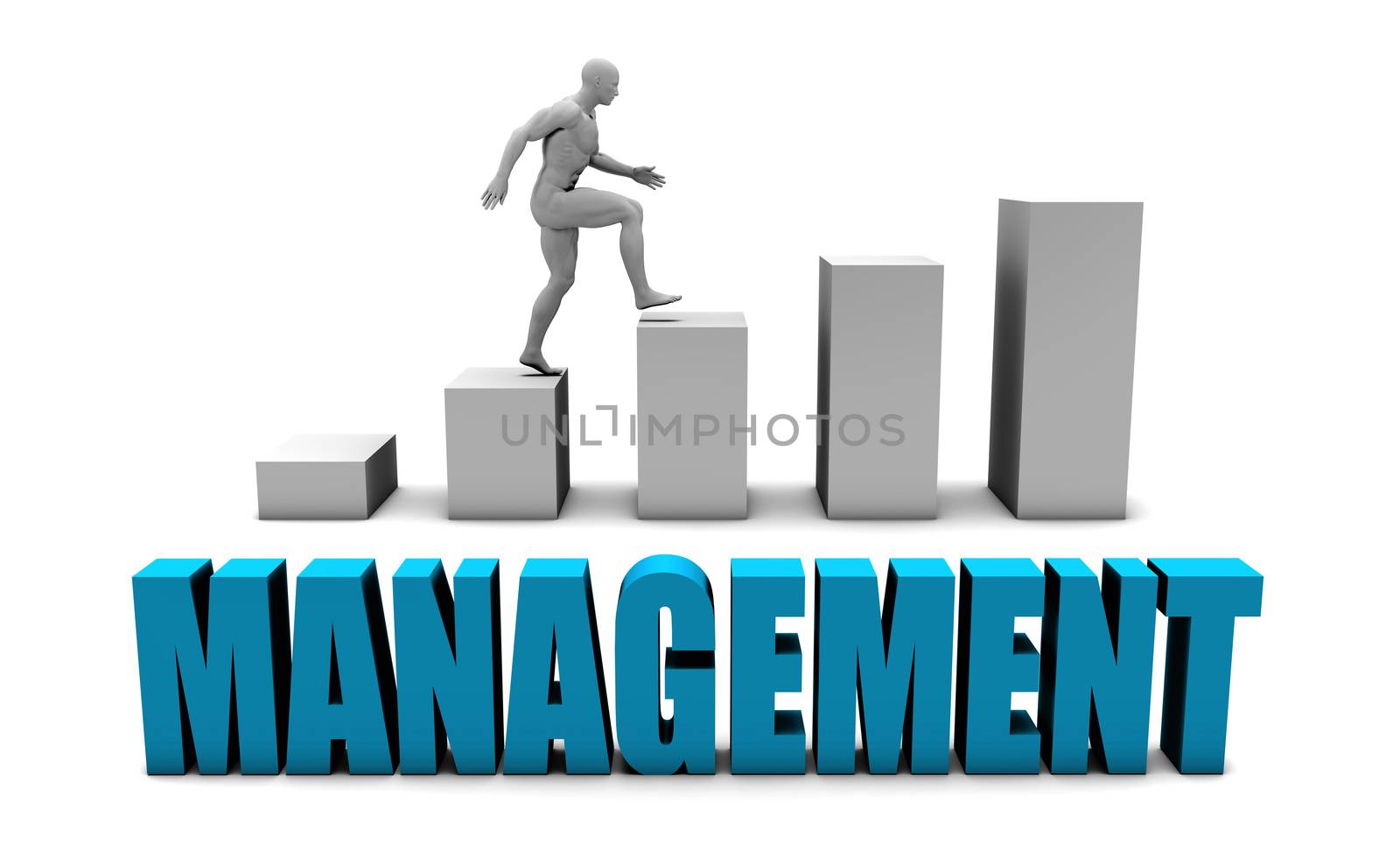 Management 3D Concept  in Blue with Bar Chart Graph
