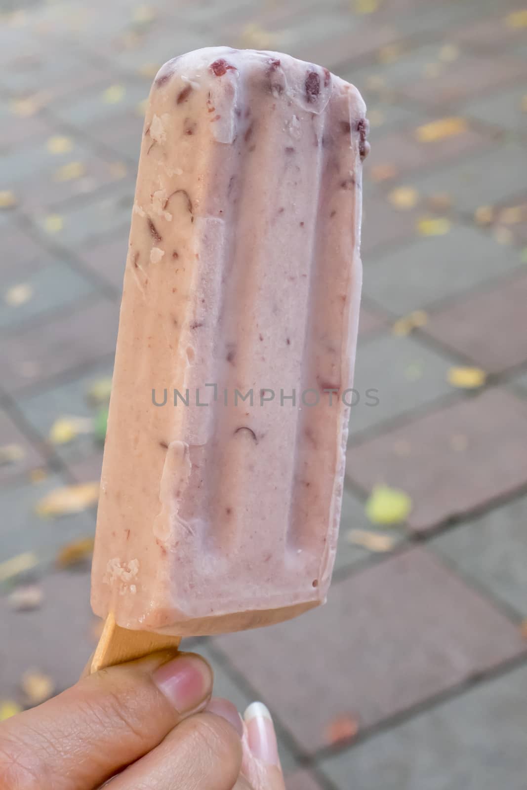 The close up of tasty red bean ice popsicle.