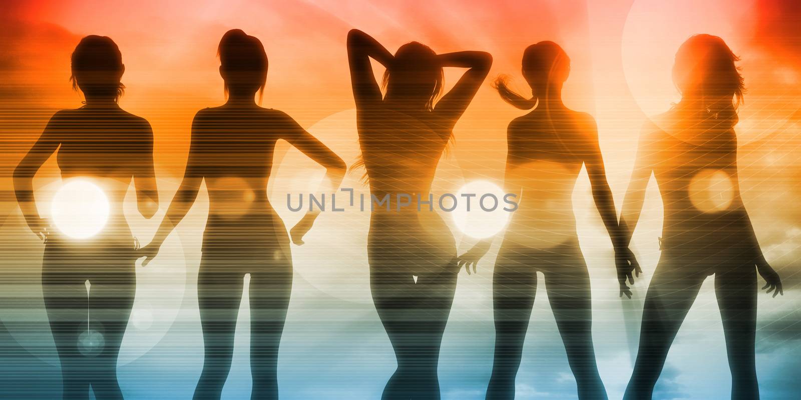 Silhouette of Women Posing at the Beach Together