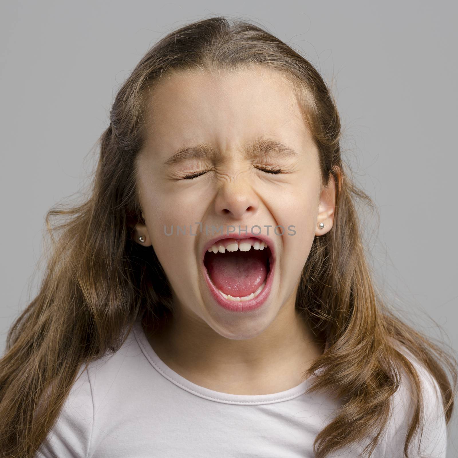 Studio portrait of a little girl yelling