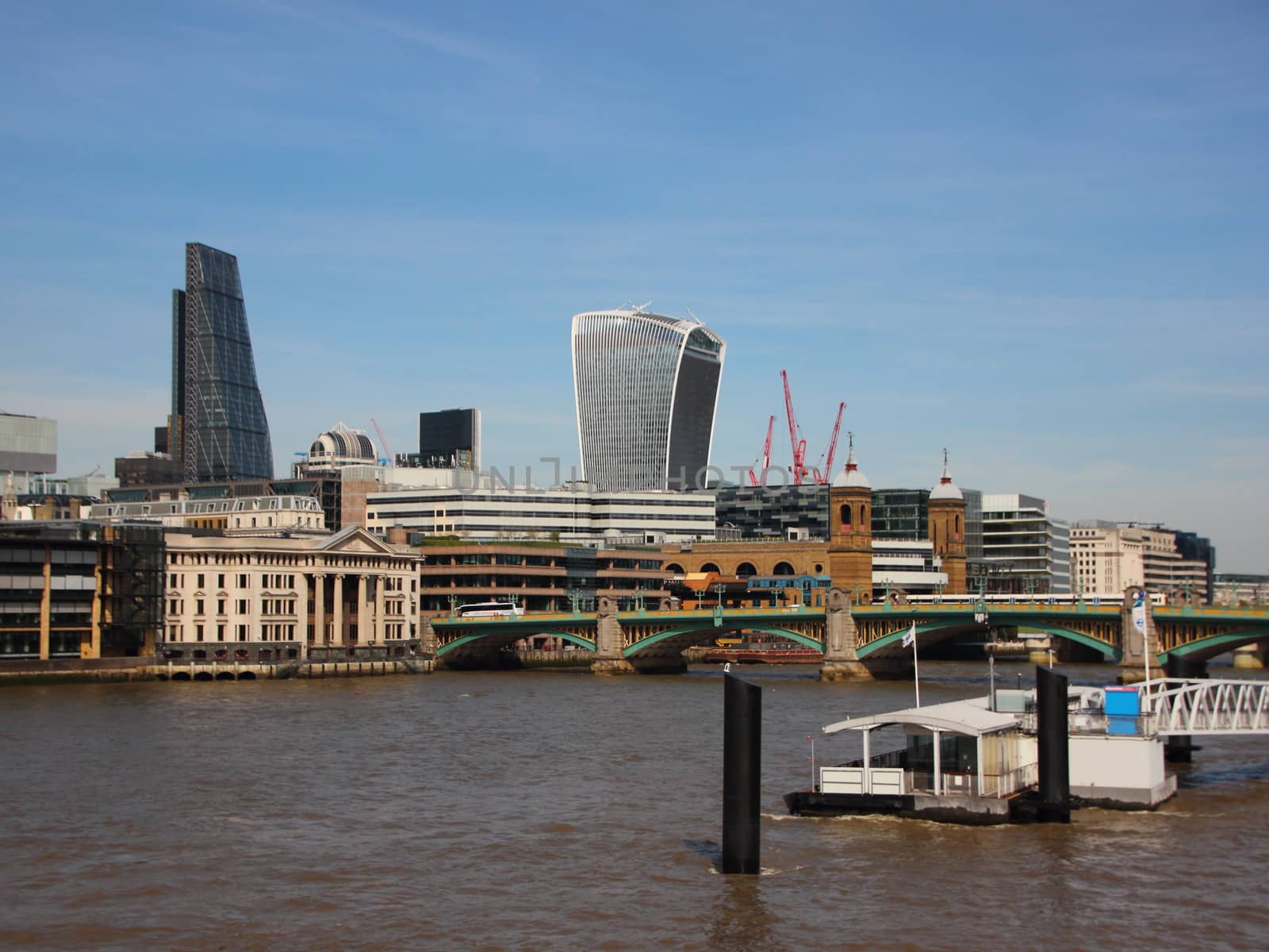 River Thames in Central London with Modern Architecture Background