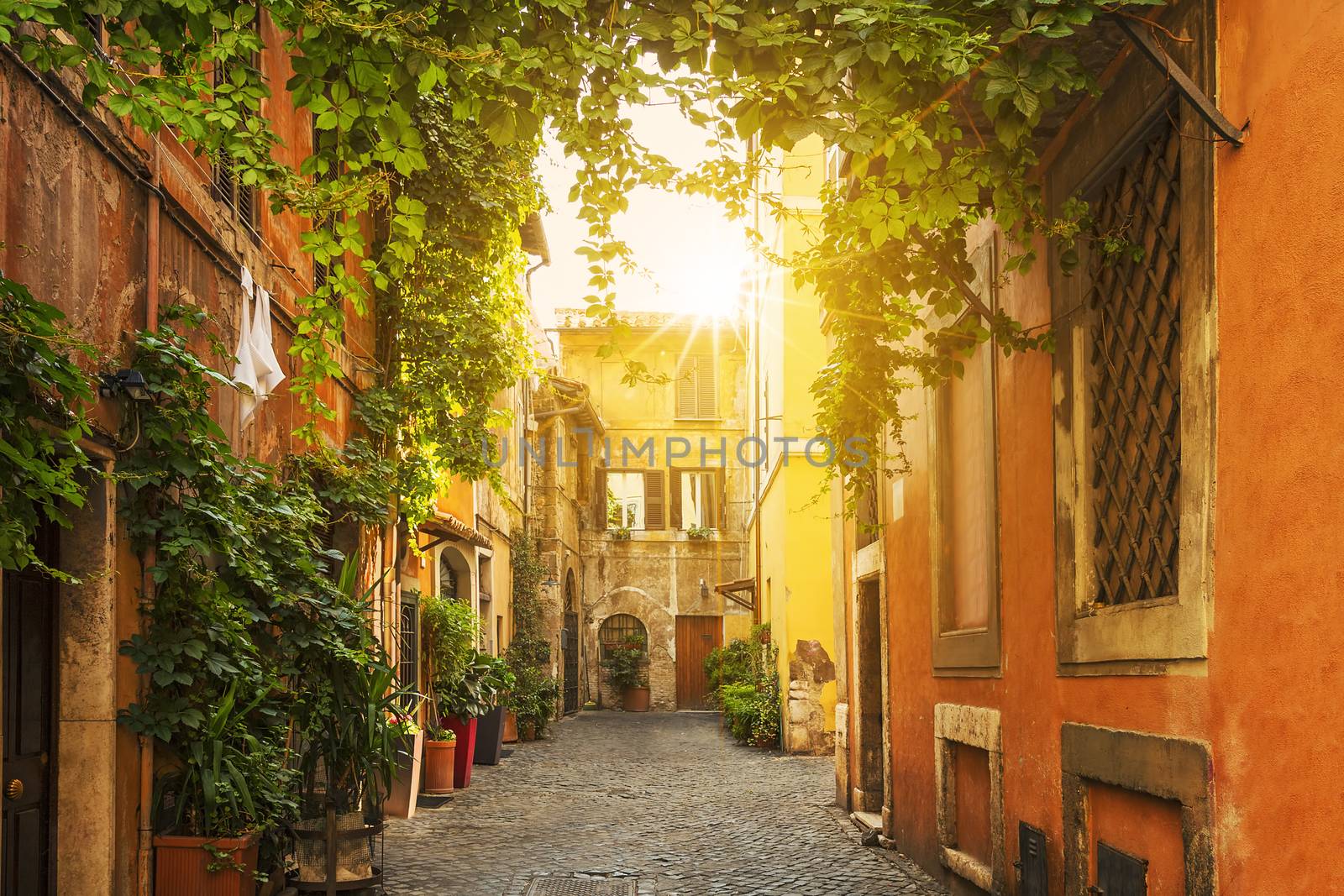 Old street in Trastevere in Rome, Italy