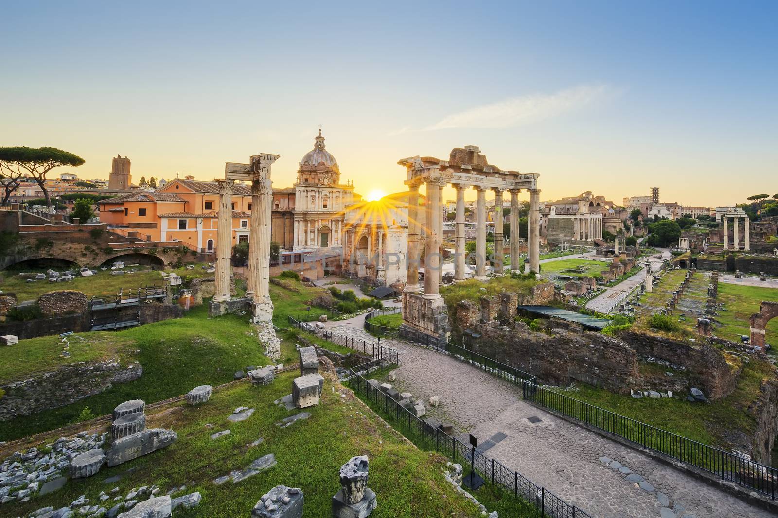 Roman Forum in Rome, Italy during sunrise. by vwalakte