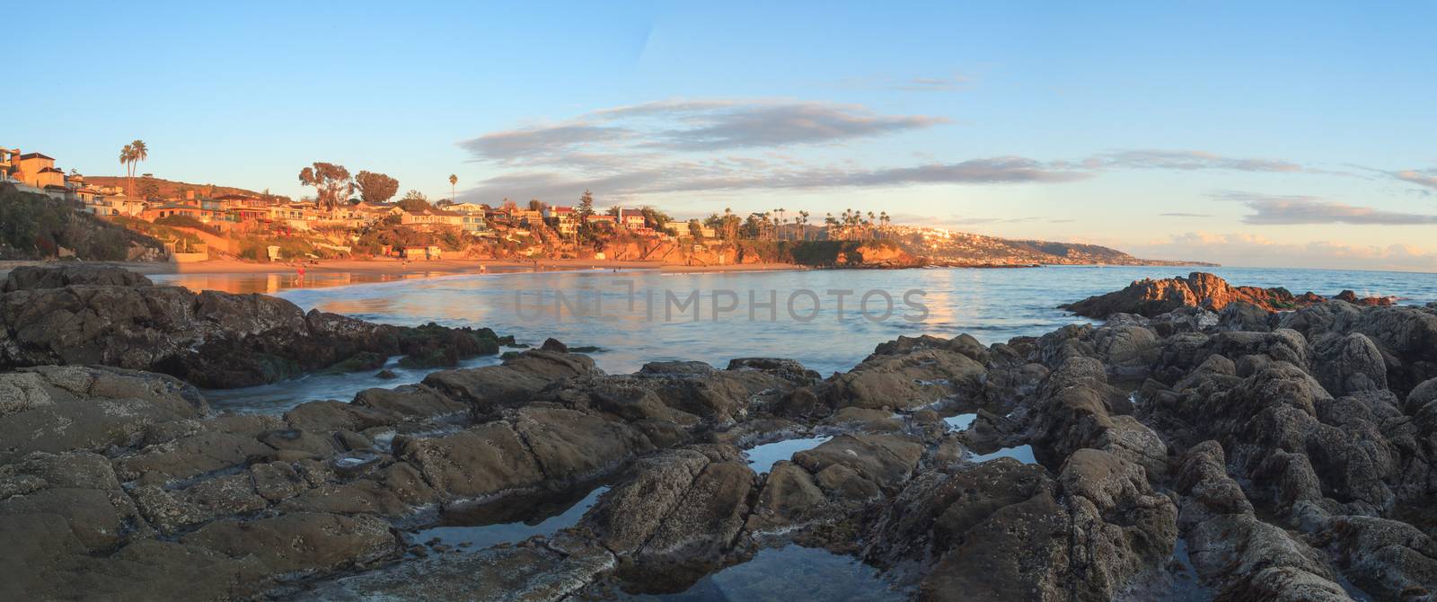 Crescent Bay beach panoramic view of the ocean at sunset in Laguna Beach, California, United States in summer