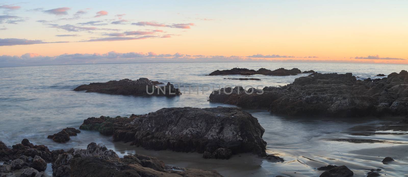 Crescent Bay beach panoramic view of the ocean at sunset in Laguna Beach, California, United States in summer