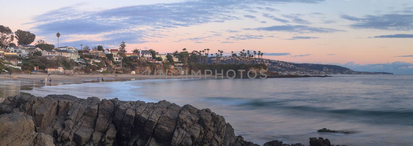 Crescent Bay beach panoramic view of the ocean at sunset in Laguna Beach, California, United States in summer