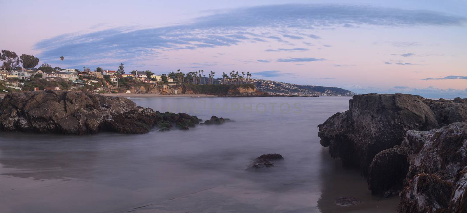 Crescent Bay beach panoramic view of the ocean at sunset in Laguna Beach, California, United States in summer