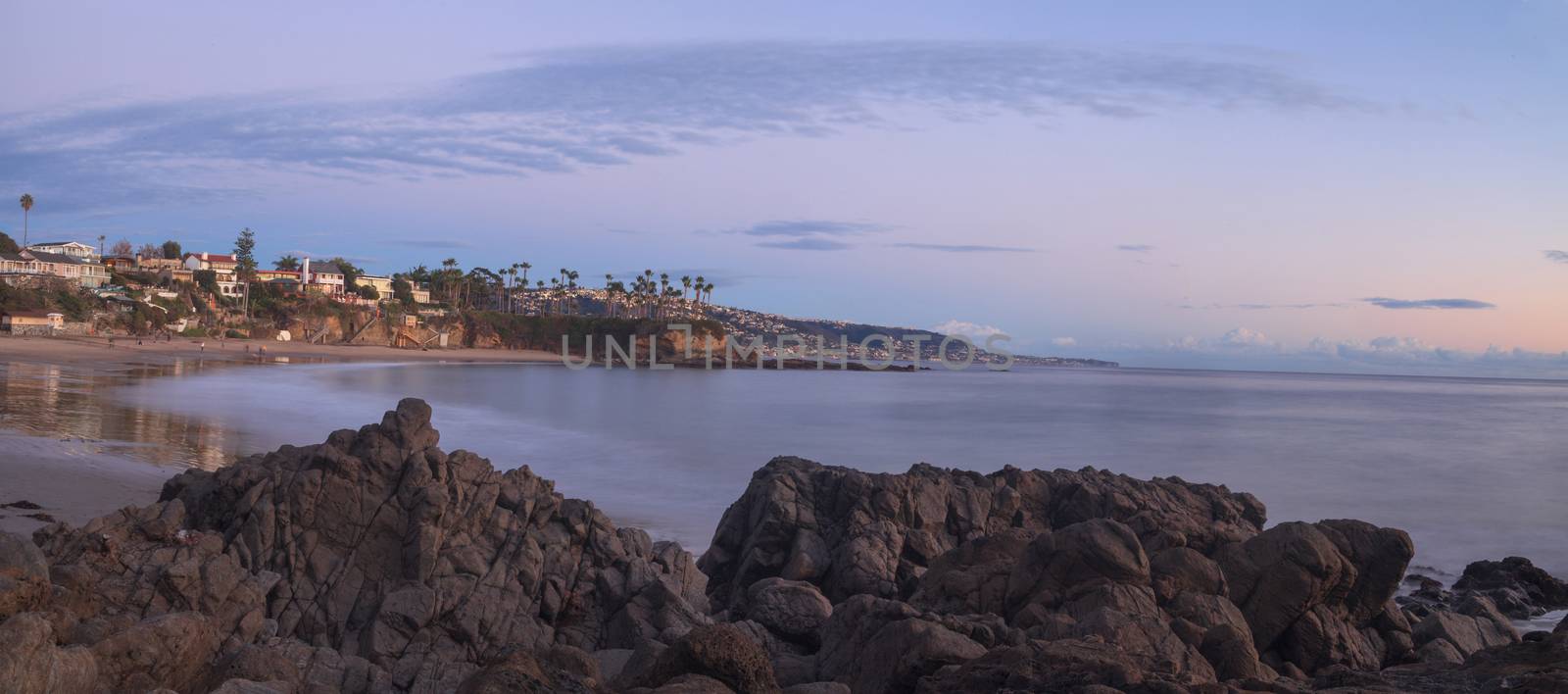 Crescent Bay beach panoramic view of the ocean at sunset in Laguna Beach, California, United States in summer