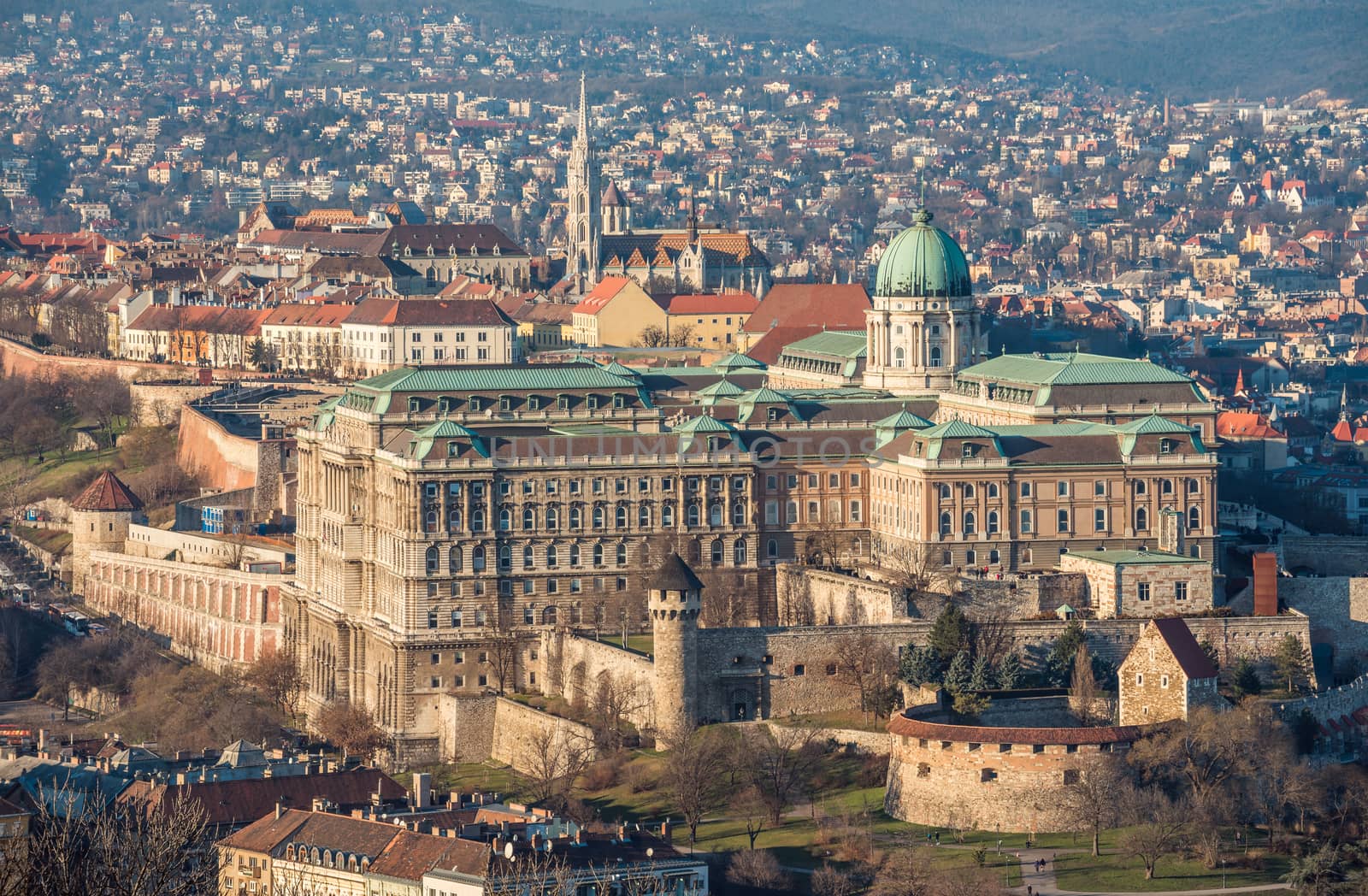 Buda Castle or Royal Palace in Budapest, Hungary Lit by Setting Sun
