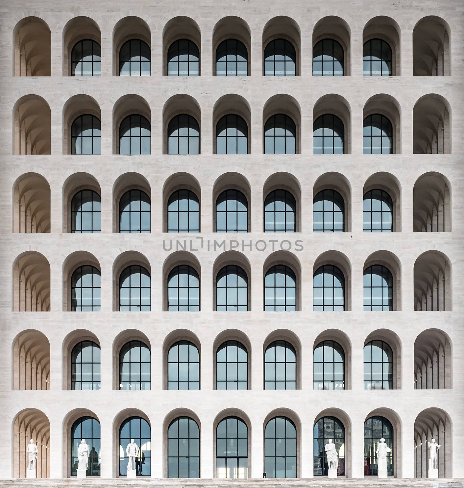 ROME - MARCH 12:  The Palazzo della Civilta Italiana, aka Square Colosseum, in Rome, March 12, 2016. The monument lies in the EUR financial district in Rome