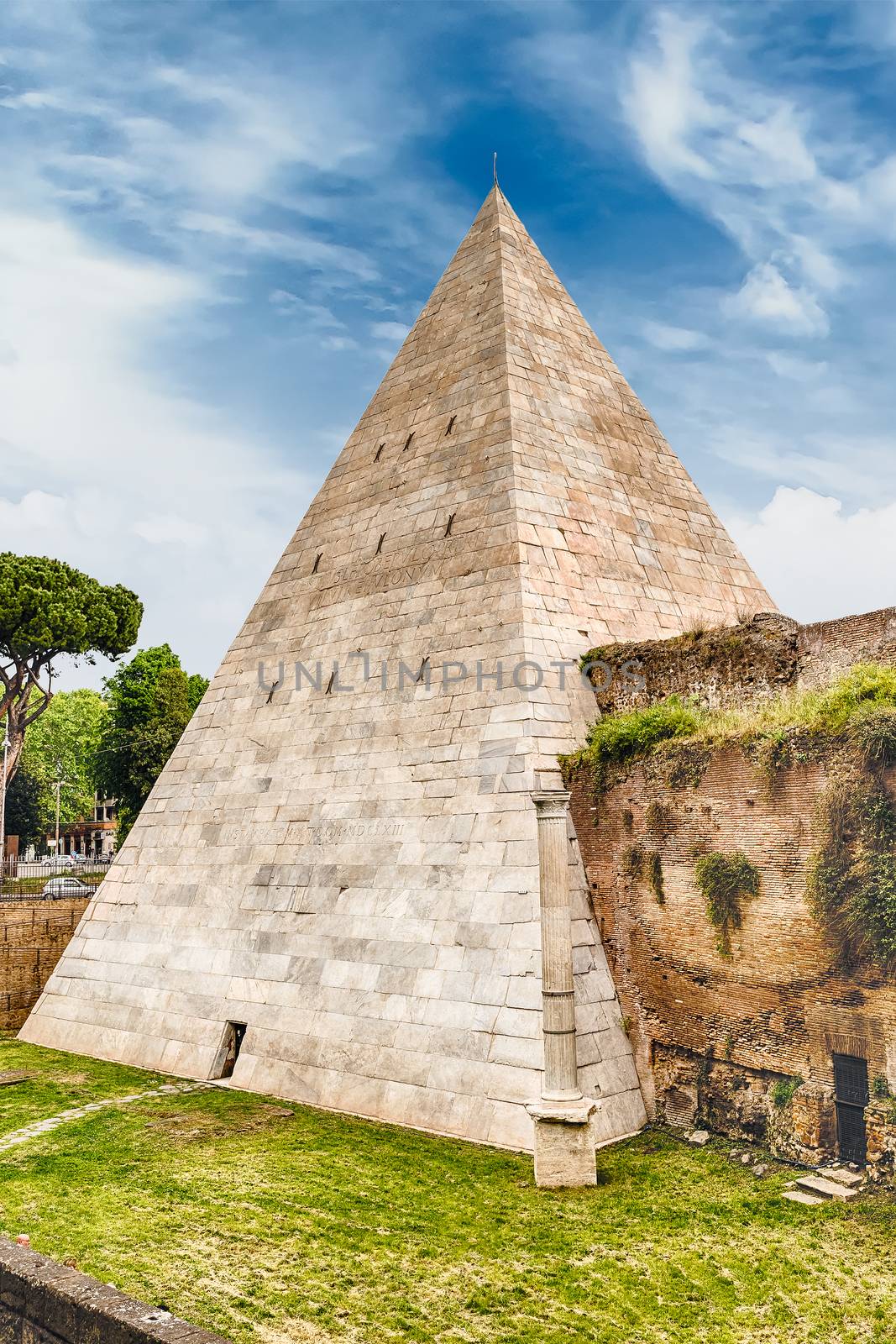 Pyramid of Cestius, iconic landmark in Rome, Italy by marcorubino