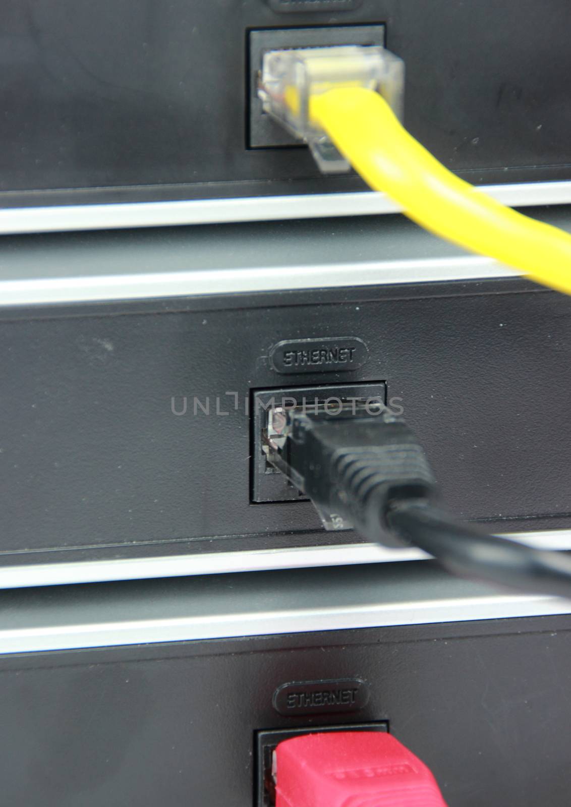Cables connected to internet port on router