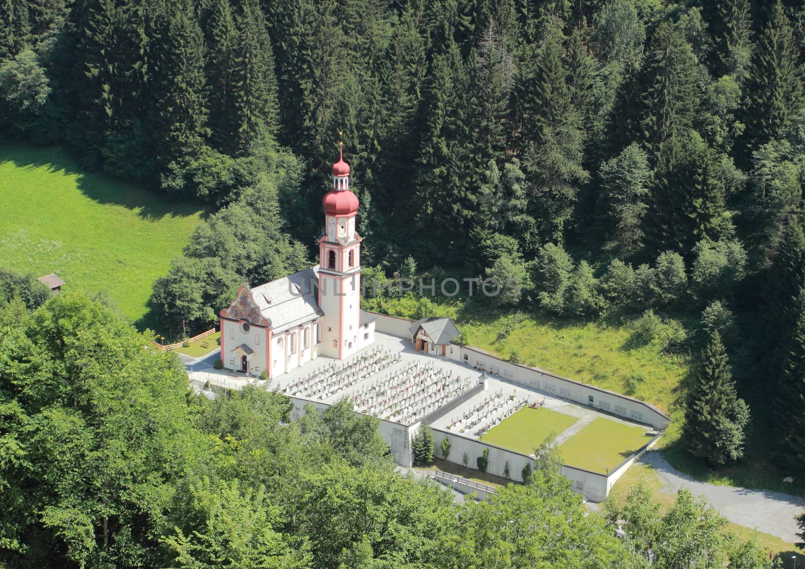 Austrian church and graveyard in the Alps