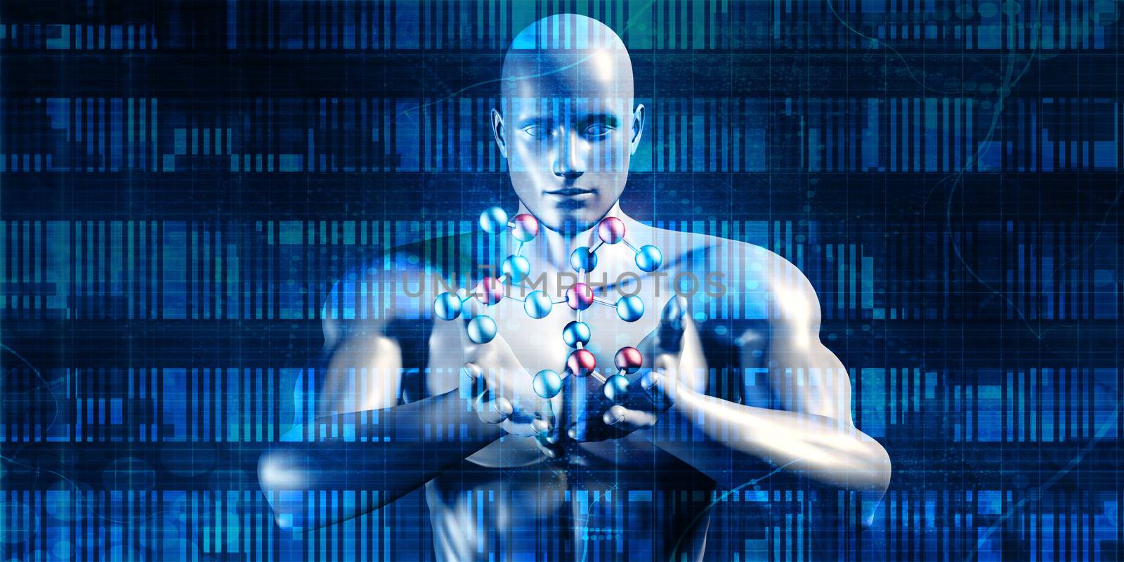 Man Holding Molecule and Cradling a Precious Commodity