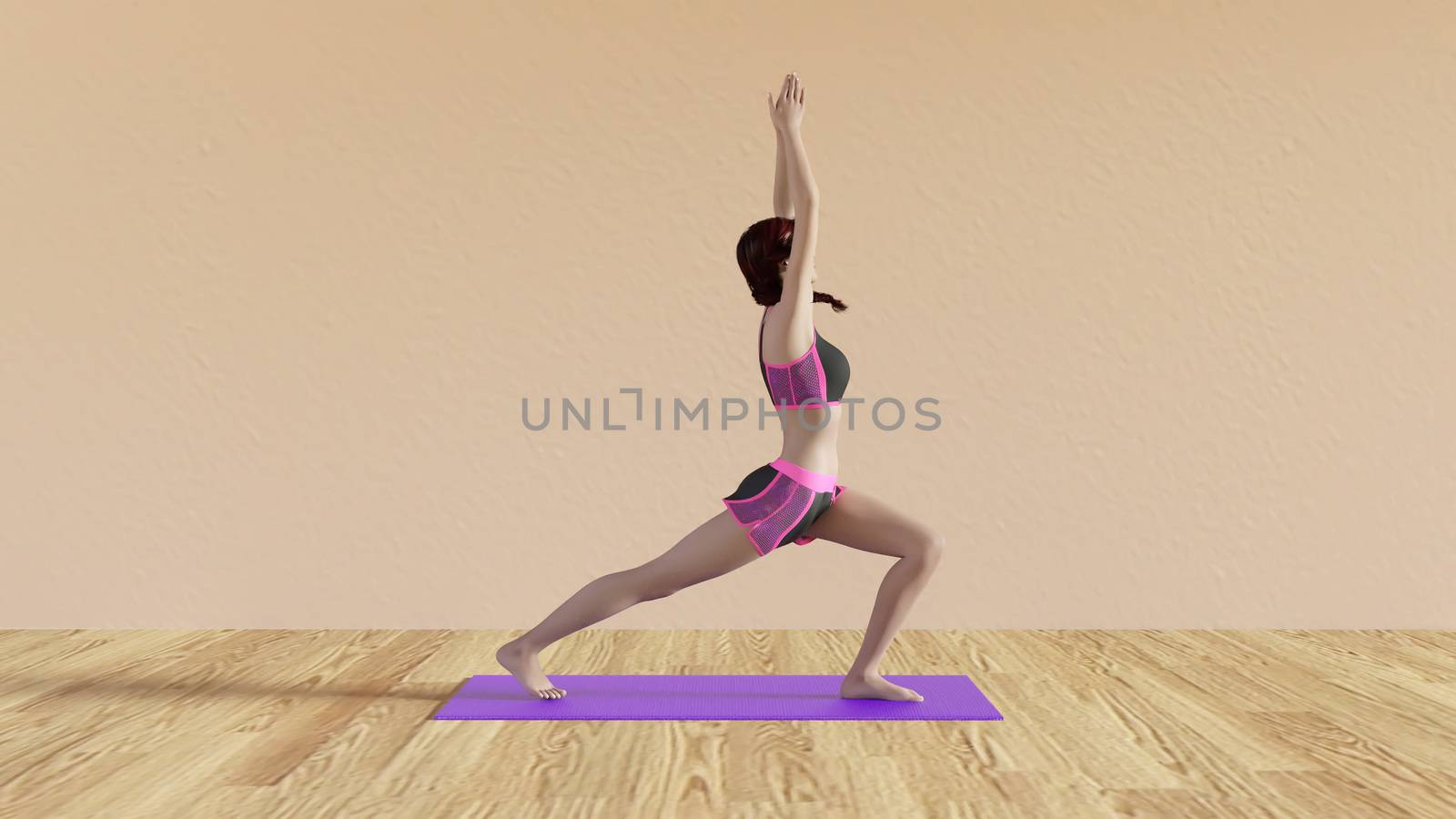 Yoga Class Warrior Salute Pose Illustration with Female Instructor 