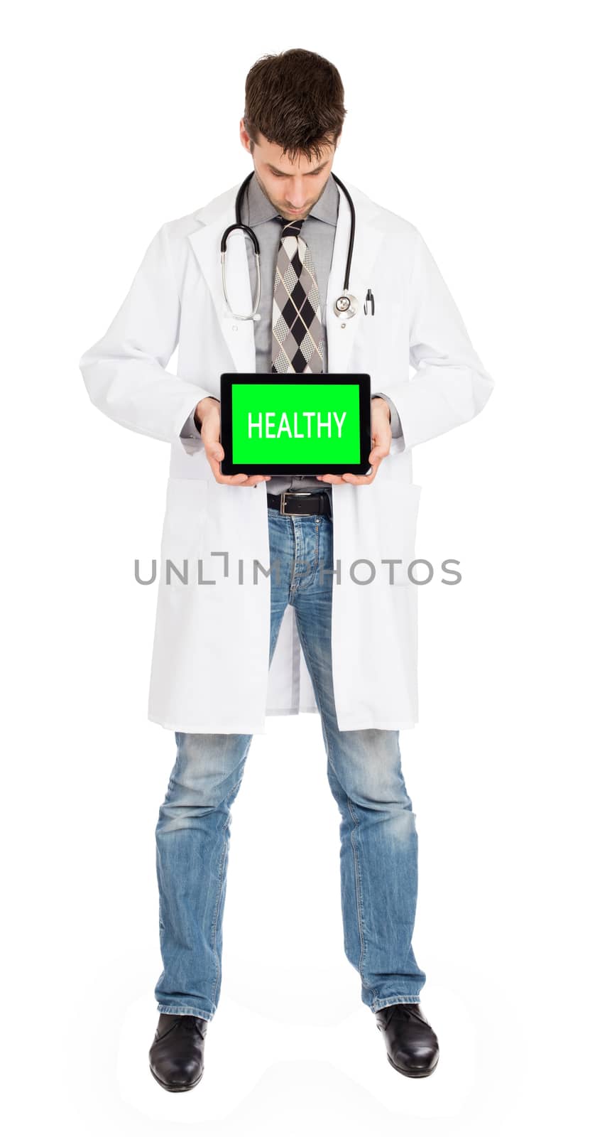 Doctor holding tablet, isolated on white - Healthy