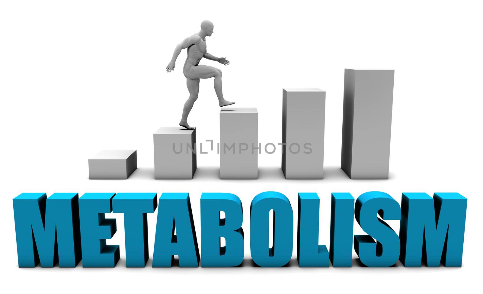 Metabolism 3D Concept  in Blue with Bar Chart Graph