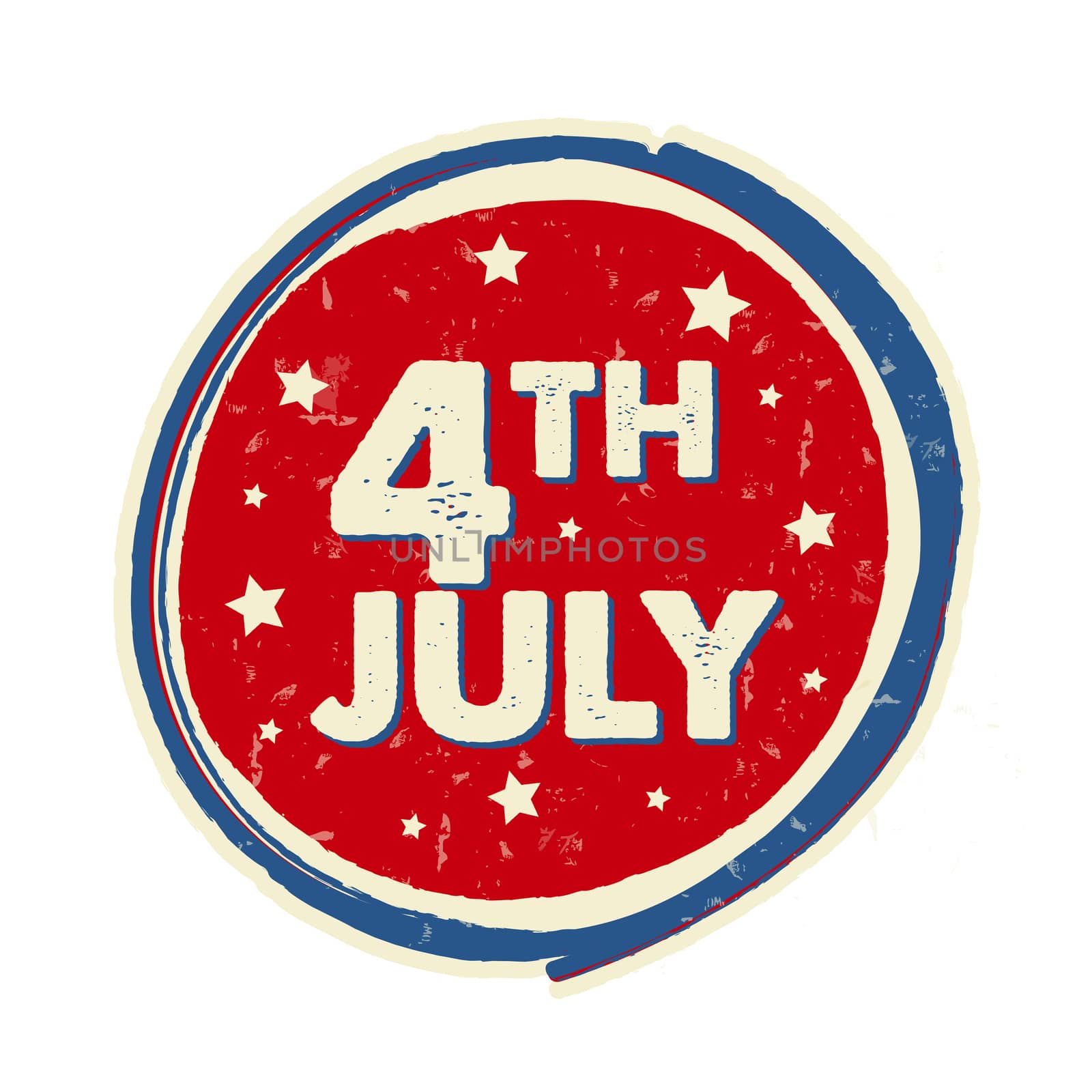 4th of July with stars in drawing round banner - USA Independence Day, american holiday concept label