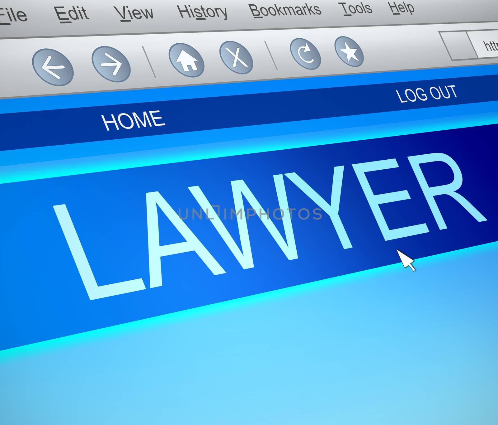 Illustration depicting a computer screen capture with a Lawyer concept.