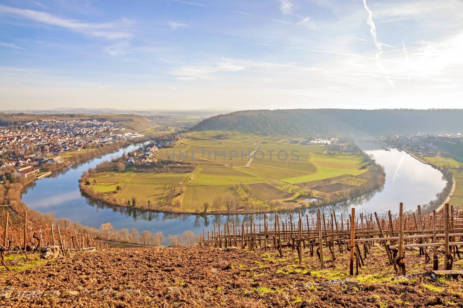 River Neckar - loop in Hessigheim - panorama by aldorado