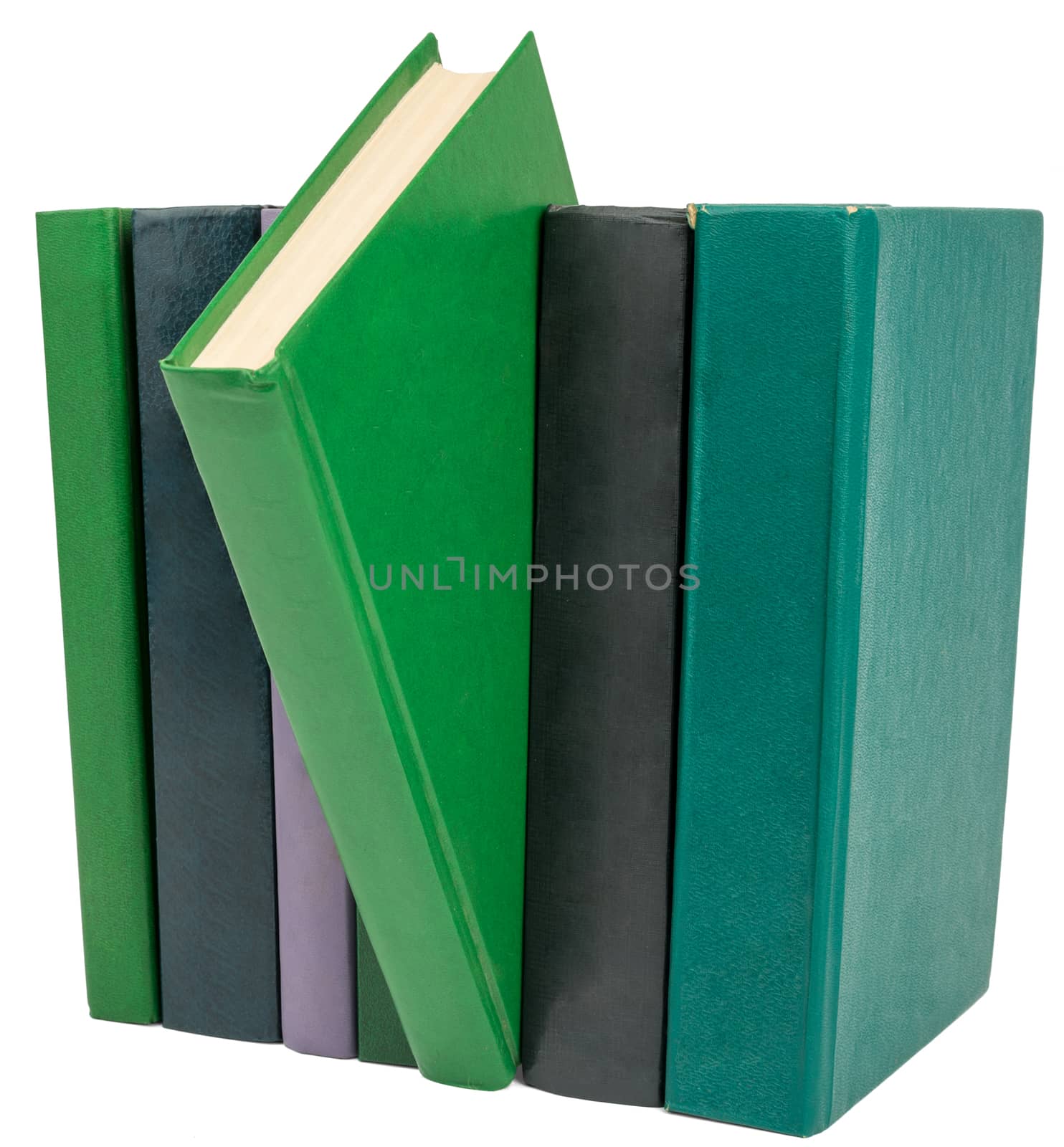 Books isolated on white background, close up view