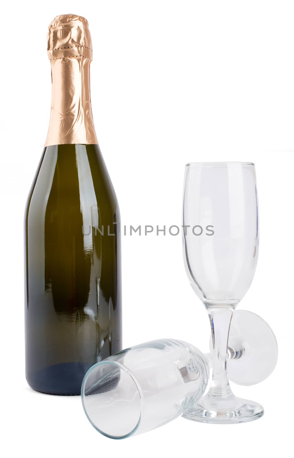 Champagne bottle and two glasses by cherezoff
