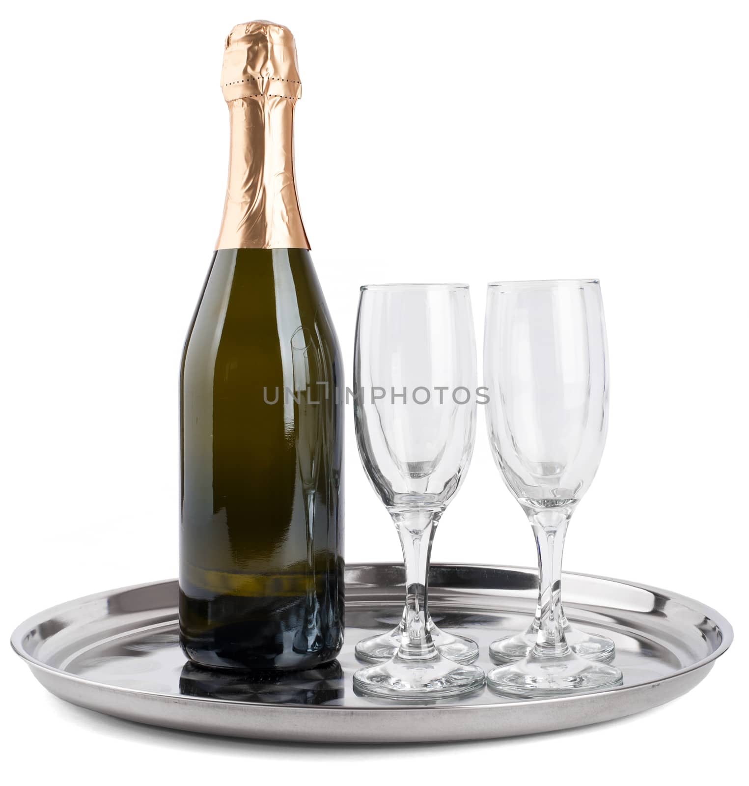 Champagne bottle and two glasses by cherezoff