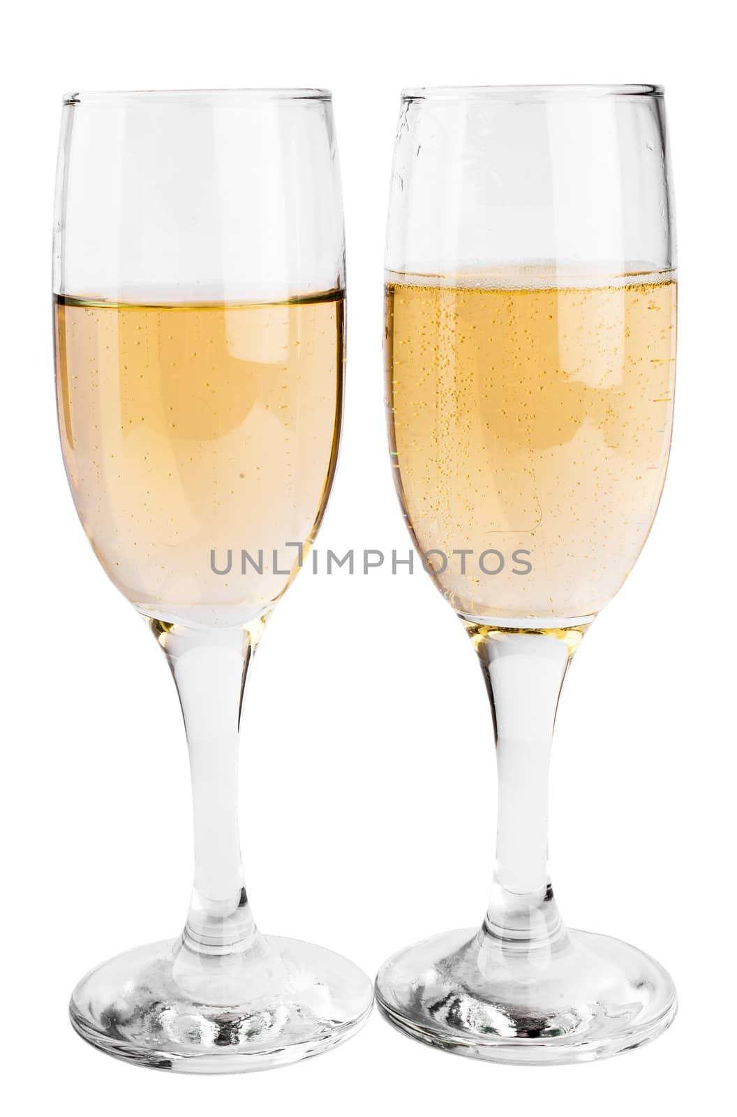 Two glasses of champagne, isolated on white background